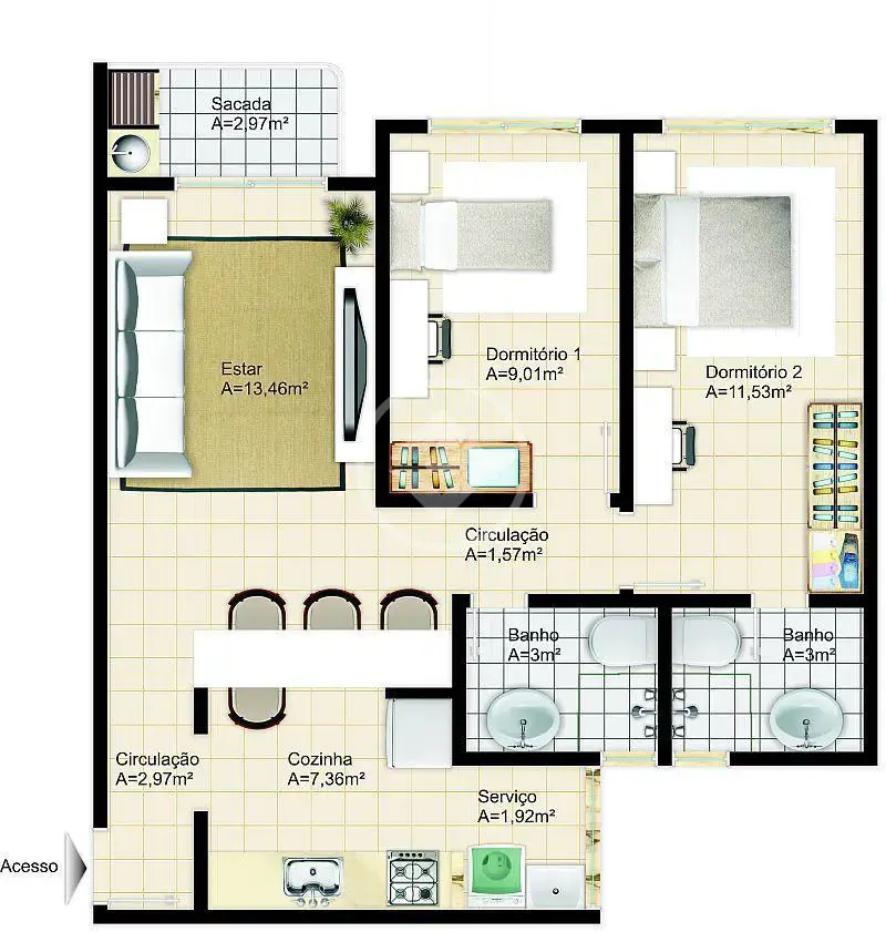 Apartamento 2 quartos no Ipiranga, São José — foto 2 de 6