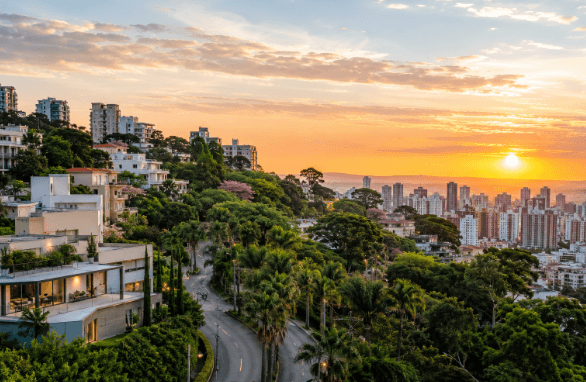 Vista panorâmica do bairro Vila Paris ao entardecer, Belo Horizonte