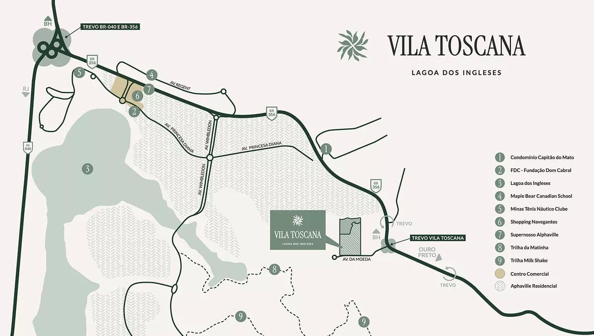 Mapa de localização do Vila Toscana na região da Lagoa dos Ingleses