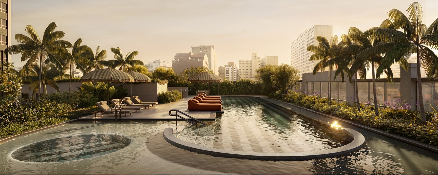 Piscina externa do New Yorker com vista do Centro de Curitiba