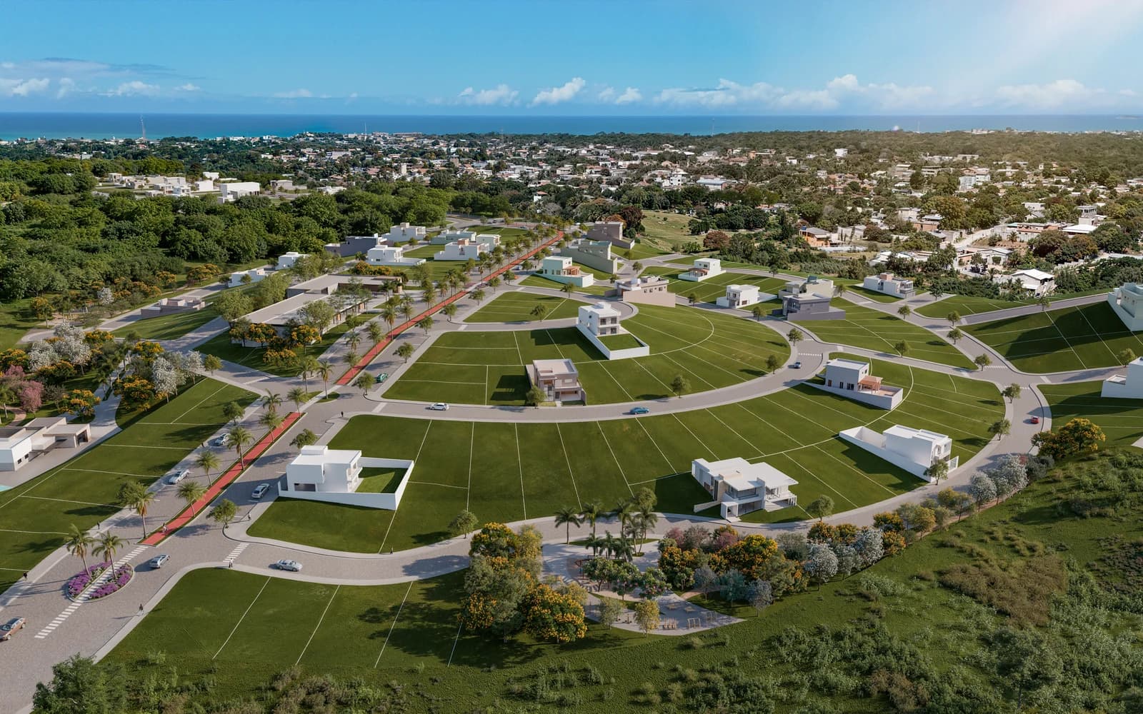 Implantação aérea do Aroeira Parque com quadras e ciclovia