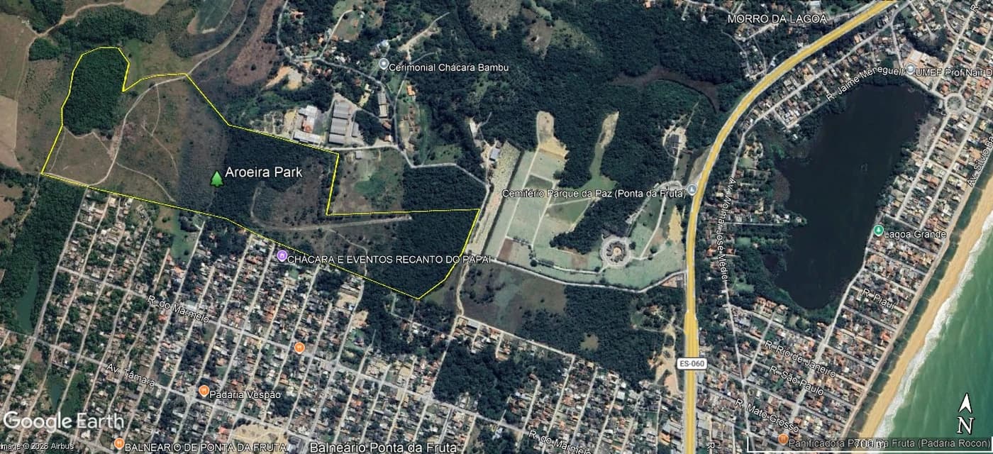 Mapa da região do Aroeira Park em Balneário Ponta da Fruta
