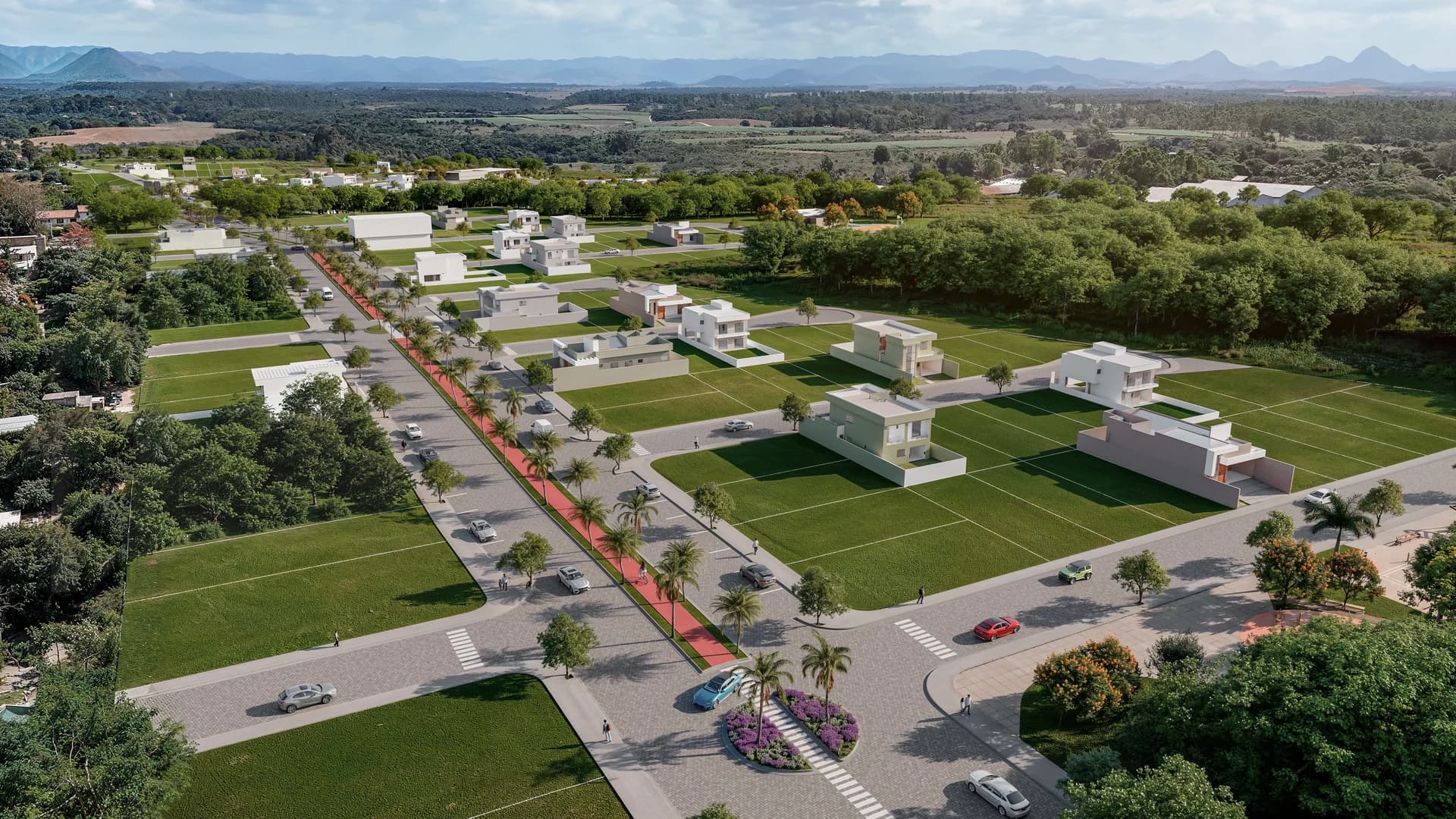 Vista aérea ilustrativa do Aroeira Parque Loteamento